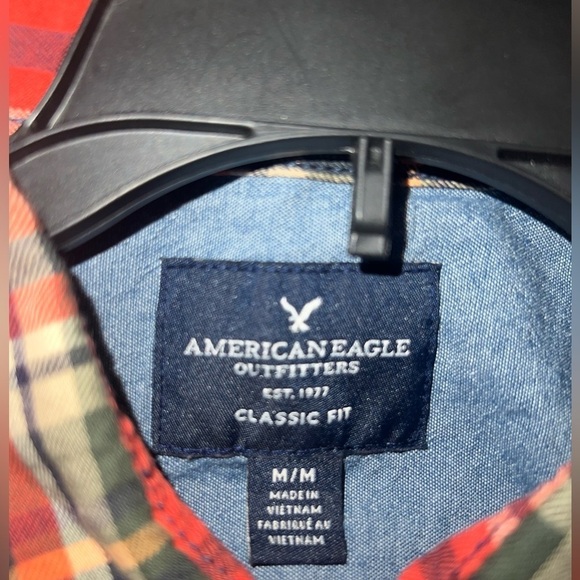 American Eagle Outfitters Orange/Green Plaid Flannel Button Down Shirt Men’s Med - Picture 5 of 8